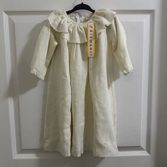Friemanit Vintage Cream Knit Baby Dress First Communion Gown baby girl Small NWT